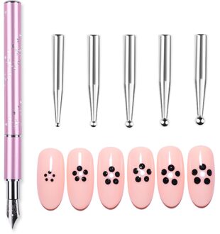 Nail Puntjes Gereedschap Roze Nail Puntjes Pen met Gemengde Grootte 5 Vervanging Heads Schilderij Tekening Borstel Potlood voor Nail