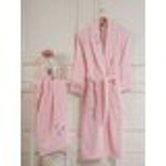 Nakkıs Geborduurd 100 Katoen 2 Stuk Mannelijke Badjas Set Badkamer Douche Casual Herfst Winter Flanel Lange Jurk Dikke Warme Nachtkleding ar Roze