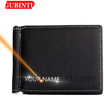 Name Engraving Money Clip Mini Wallets Genuine Leather Male Purse Mini Vintage Slim Wallets