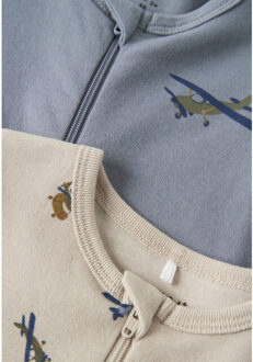 name it Baby pyjama jongens nbmnightsuit zip 2-pack airplane - maat 80 Blauw