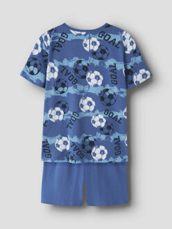 name it Jongens korte pyjama set shortama nkmnightset blauw voetbal print Veelkleurig - 122/128