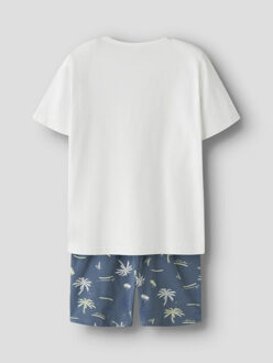 name it Jongens korte pyjama set shortama nkmnightset wit/blauw palm print Veelkleurig - 146/152