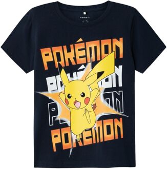 name it Maci Pokemon Shirt Junior donkerblauw - oranje - geel - 116