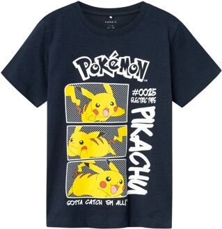name it Maniander Pokemon Shirt Junior donkerblauw - wit - geel - 146/152
