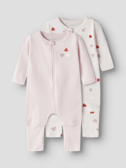 name it Meisjes kinder bodysuit nbfnightsuit 2-pack hartjes roze - maat 68 Veelkleurig