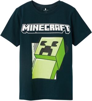 name it Mobin Minecraft Shirt Junior donkerblauw - groen - wit - 116