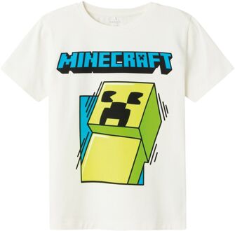 name it Mobin Minecraft Shirt Junior wit - groen - blauw - 116