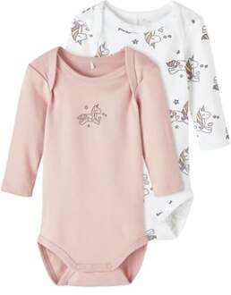 name it Romper lange mouw 2-pack B right White Roze/lichtroze