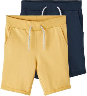 name it Vermo Long Sweat Short Jongens (2-pack) geel - navy - 158