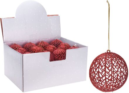 Nampook 5 stuks! Kerstbal met glitter 9 cm rood