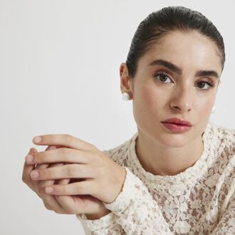 Nandi 925 Sterling Zilver en Wit Rhodium Geplateerde Parel Oorbellen