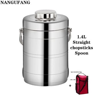 Nanlingwuren Isolatie Lunchbox 1.4L/1.6L Rvs Bentobox Draagbare Voedsel Container Voor Kantoor School Camping Veld