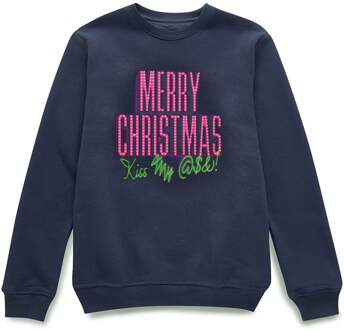 National Lampoon Merry Christmas (Kiss My @$$) Christmas Jumper - Navy - L Blauw