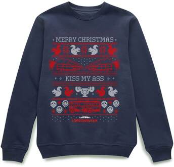 National Lampoon Merry Christmas Knit Christmas Jumper - Navy - L Blauw