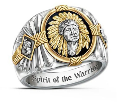 Native American Red Indian chief of a tribe Hip Hop Metal Ring Nickel plated alloy ring for boy man fantasy toy gift