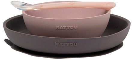 Nattou Eetset 3 stuks roze/grijs Roze/lichtroze