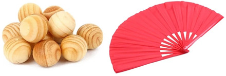 Natural Cedar Wood Moth Balls with Bamboo Structure of Kung Fu Tai Chi Wushu Martial Arts Hand Fan Red