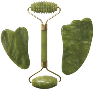 Natural Jade Roller Facial Massager Real Stone Face Roller Guasha Massage Board Set Guasha Tool Jade Roller Guasha Massage Board