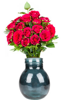 Natural Living Bloemenvaas Lourdes - donkerblauw transparant - gerecycled glas - 20 x 24 cm