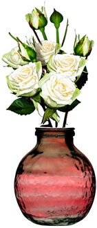 Natural Living Bloemenvaas Lourdes - roze transparant - gerecycled glas - D25 x H30 cm - Ronde bol vorm vaze