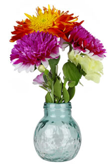 Natural Living Bloemenvaas Lourdes - transparant - gerecycled glas - D20 x H24 cm - Ronde bol vorm vazen