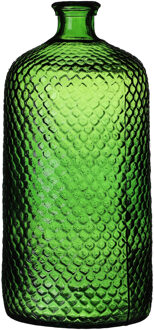 Natural Living Bloemenvaas Scubs Bottle - groen geschubt transparant - glas - D18 x H42 cm - Fles vazen