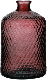 Natural Living Bloemenvaas Scubs Bottle - robijn rood geschubt transparant - glas - D18 x H31 cm - Fles vazen