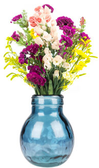 Natural Living Vaas Lourdes - Blauw Transparant - Glas - D20 X H24 Cm