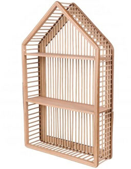 Natural Living Wandplank/wandrek huis - naturel - Boho stijl - 2 plankjes - 42 x 12 x 66