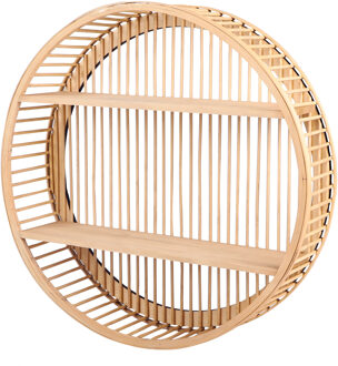 Natural Living Wandplank/wandrek Ibiza - naturel - Boho stijl - 2 plankjes - rond - D50 x 12 cm