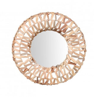 Natural Living Wandspiegel?bohemian - rond - bruin -?met ophanghaak - riet - Dia 46cm
