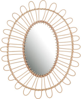Natural Living Wandspiegel - Boho/ibiza stijl - rotan - lichtbruin - ovaal - 52 x 60 cm