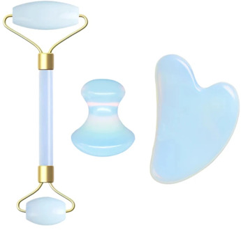 Natural Opal Facial Massage Roller Gouache Scraper Set Gouache Stone Roller Massager For Face Gua Sha Scraper Anti Wrinkle Tools