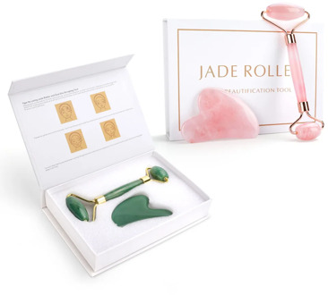 Natural Rose Quartz Jade Roller Facial Eye Body Massager Roller Green Jade Stone Guasha Face Lifting Beauty Massage Roller Tool
