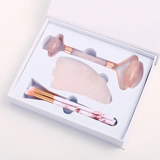 Natural Rose Quartz Roller Face-lift Massage Facial Jade Roller Spatula Makeup Brush Three-piece Suit Skin Beauty Massage Tool