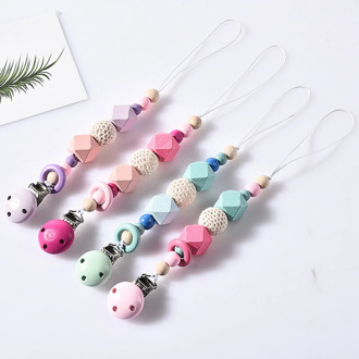 Natural Wood Baby Pacifier Clips Funny Pacifier BPA Free Teething Chew Toy Dummy Chain Colorful Teething Soother Holder
