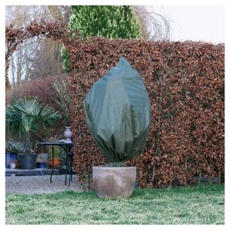 Nature 2x Plantenhoes tegen vorst met aantrekkoord groen H 1,5 meter x D 100 cm 50 g/m2 - Winterafdekhoes - Winterhoes voor planten - Anti-vorst beschermhoes planten - Vorstbescherming - Windbescherming