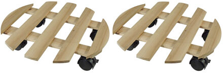 Nature 2x Ronde plantentrolley hout 35 cm