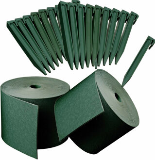 Nature 2x stuks Kunststof grasranden / borderranden groen inclusief 20x grondpennen 10 m x 15 cm