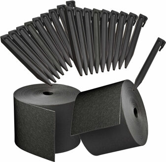 Nature 2x stuks Kunststof grasranden / borderranden zwart inclusief 20x grondpennen 10 m x 15 cm
