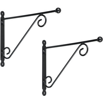 Nature 2x stuks muurhaak / plantenhaak met sierkrullen voor hanging basket van verzinkt staal grijs antraciet 39 cm - Plantenba