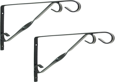 Nature 2x stuks muurhaak / plantenhaak voor hanging basket van verzinkt staal groen 30 cm - Plantenbakhaken