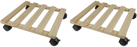 Nature 2x Vierkante plantentrolley hout 35 cm