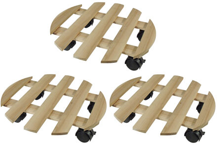 Nature 3x Ronde plantentrolley hout 35 cm