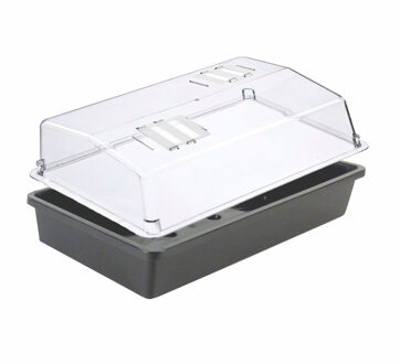 Nature 3x stuks Rechthoekige kweekbak met deksel voor zaailingen antraciet grijs kunststof 55 x 31 x 7,5 cm