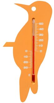 Nature Binnen/buiten thermometer oranje specht vogel 15 cm - Tuindecoratie dieren - Vogels artikelen - Buitenthemometers