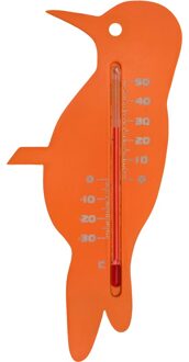 Nature Binnen/buiten thermometer oranje specht vogel 15 cm - Tuindecoratie dieren - Vogels artikelen - Buitenthemometers