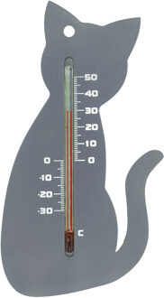 Nature Buitenthermometer - kat / poes - grijs - 15 cm - tuin thermometer