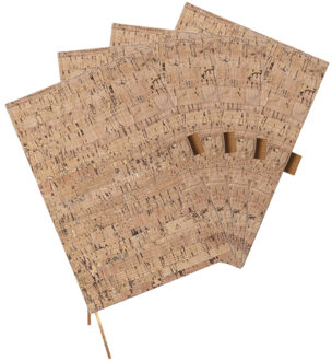 Nature Eco kurk schriften/notitieboekje in A5 formaat - Set van 4x stuks - 100 blanco paginas - opsc