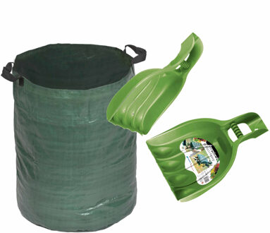 Nature Groene tuinafvalzak opvouwbaar 120 liter met een setje bladharken/tuinafval grijpers